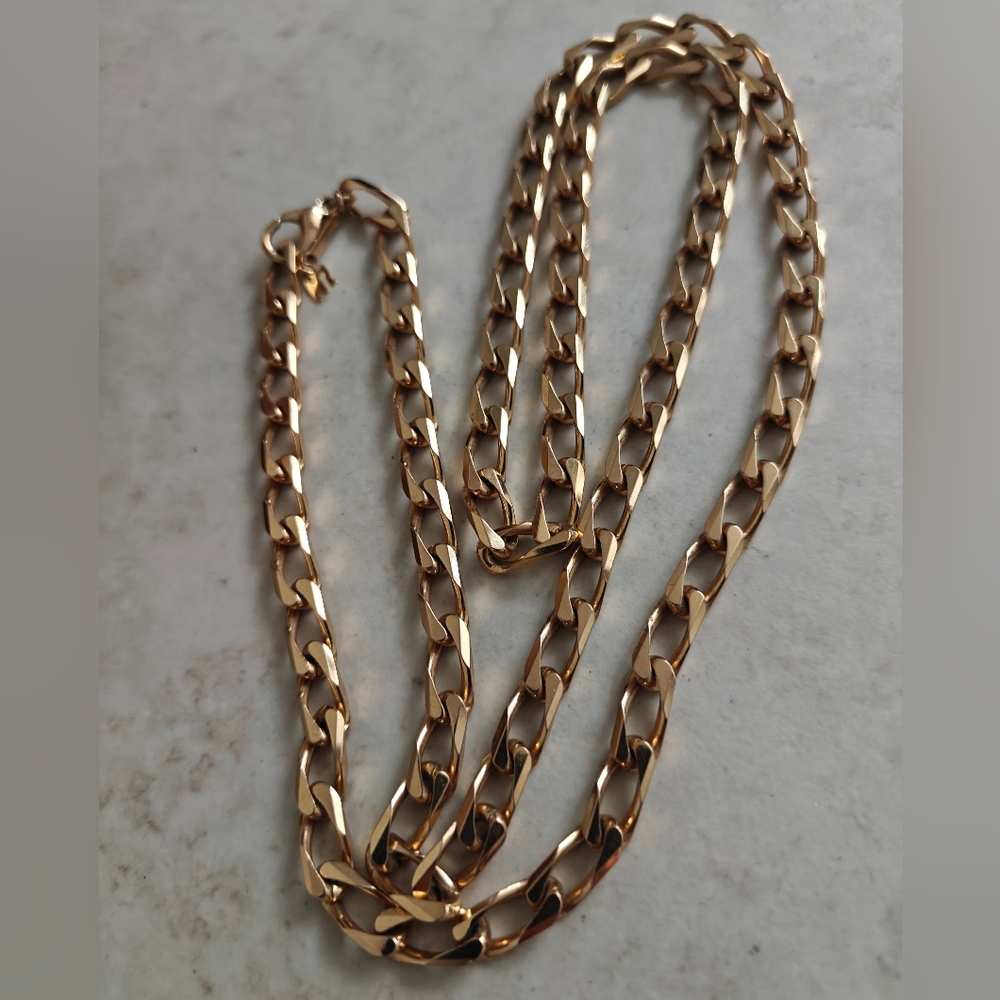Vintage Nina Ricci 22KGP Flat Curb Link Long Chain Necklace